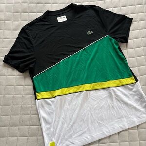 Lacoste Men’s White Tennis Tee/T-Shirt with Green & Yellow Design